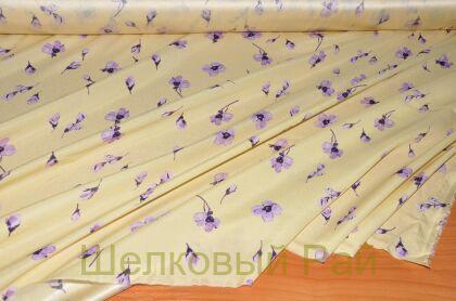 Шелк стрейч желтый в цветочек (д-903)