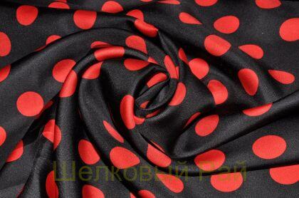 Шелк твил красный горох (д-814)