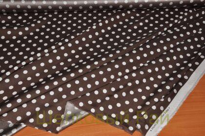 Шелк стрейч коричневый в горох (д-858)