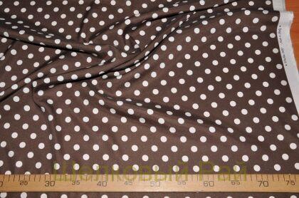 Шелк стрейч коричневый в горох (д-858)