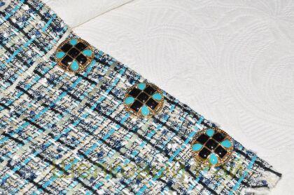 Пуговица круглая черная-бирюзовая (д-926)