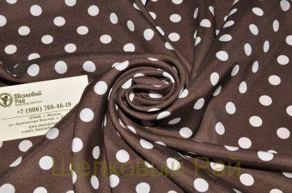 Шелк стрейч коричневый в горох (д-858)