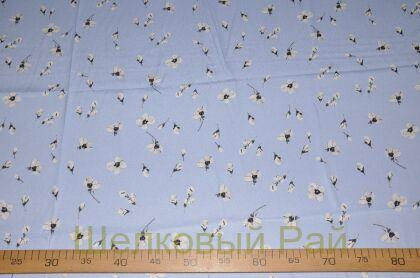 Шелк стрейч голубой в цветочек (д-904)