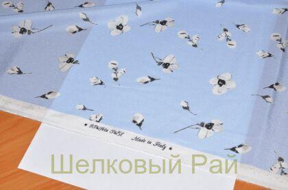Шелк стрейч голубой в цветочек (д-904)