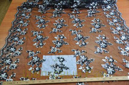 Сетка черного цвета с серебряными пайетками (а-54)