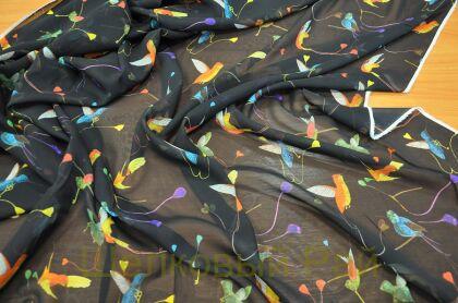 Шифон шелковый птицы колибри (д-1294)