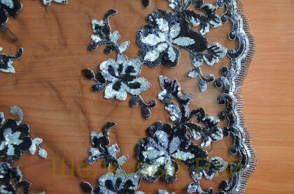 Сетка черного цвета с серебряными пайетками (а-54)