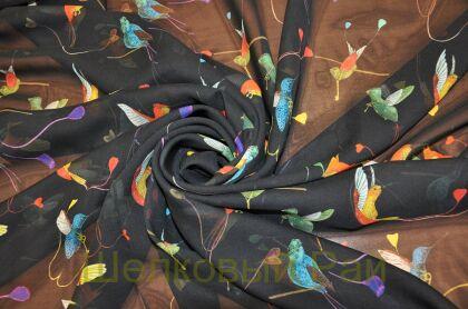 Шифон шелковый птицы колибри (д-1294)