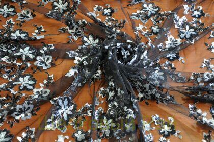 Сетка черного цвета с серебряными пайетками (а-54)