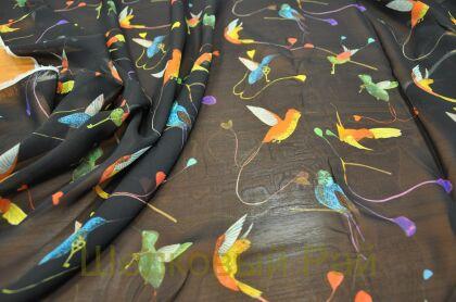 Шифон шелковый птицы колибри (д-1294)