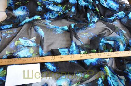 Шифон крэш 100% шелк голубые цветы "Dolce&Gabbana" (д-1465)