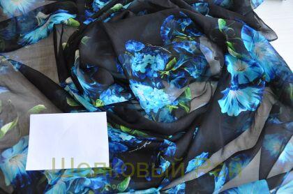 Шифон крэш 100% шелк голубые цветы "Dolce&Gabbana" (д-1465)