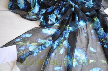 Шифон крэш 100% шелк голубые цветы "Dolce&Gabbana" (д-1465)