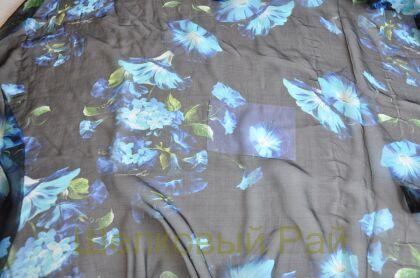 Шифон крэш 100% шелк голубые цветы "Dolce&Gabbana" (д-1465)