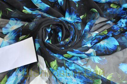 Шифон крэш 100% шелк голубые цветы "Dolce&Gabbana" (д-1465)