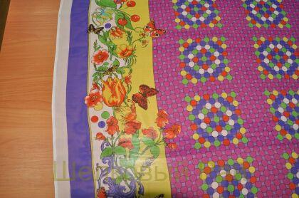 Шелковый шифон "ETRO" (розовый с горохами) (№-4)