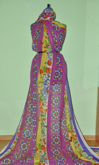 Шелковый шифон "ETRO" (розовый с горохами) (№-4)