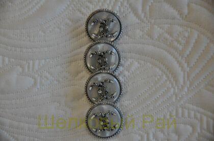 Пуговицы Chanel серые с кристаллами 20 мм (д-1395)
