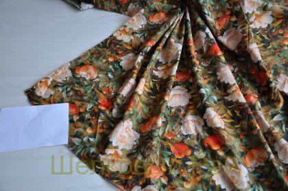 Хлопок рубашечный цветы шиповника (д-1463)