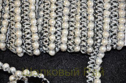 Тесьма серебряная с жемчугом 1,4 см (д-1459)