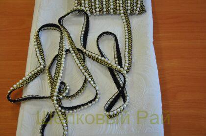 Тесьма с жемчугом золотисто-черная 1,4 см (д-1457)