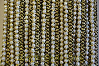 Тесьма с жемчугом золотисто-черная 1,4 см (д-1457)