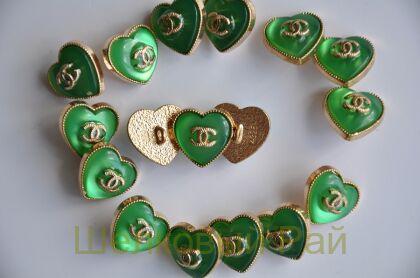 Пуговицы Chanel сердечки 16 мм цвет изумрудный (д-1384)