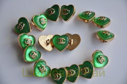 Пуговицы Chanel сердечки 16 мм цвет изумрудный (д-1384)