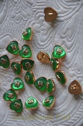 Пуговицы Chanel сердечки 16 мм цвет изумрудный (д-1384)