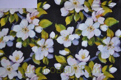 Плотный шелк стрейч "Цветущая яблоня" 19 момми (д-1475)