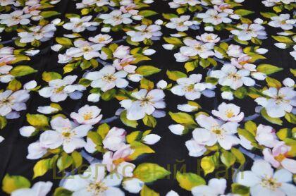 Плотный шелк стрейч "Цветущая яблоня" 19 момми (д-1475)