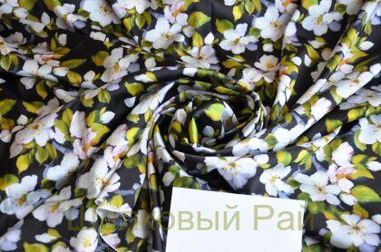 Плотный шелк стрейч "Цветущая яблоня" 19 момми (д-1475)