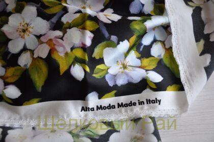 Плотный шелк стрейч "Цветущая яблоня" 19 момми (д-1475)