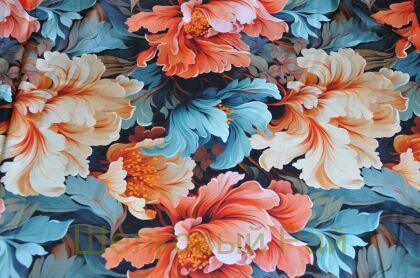 Плотный шелк стрейч "Крупные цветы" 19 момми (д-1474)