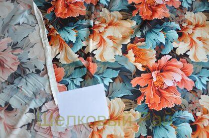 Плотный шелк стрейч "Крупные цветы" 19 момми (д-1474)