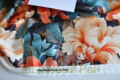 Плотный шелк стрейч "Крупные цветы" 19 момми (д-1474)