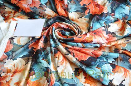 Плотный шелк стрейч "Крупные цветы" 19 момми (д-1474)