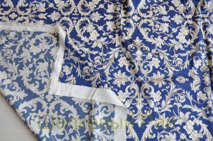 Плотный синий шелк стрейч "Roberto Cavalli" 19 момми (д-1476)