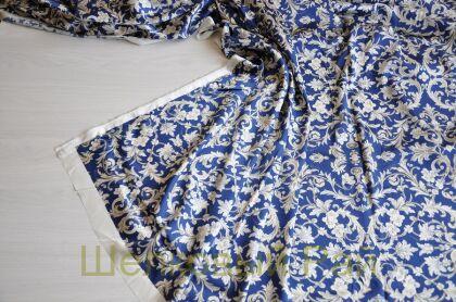 Плотный синий шелк стрейч "Roberto Cavalli" 19 момми (д-1476)