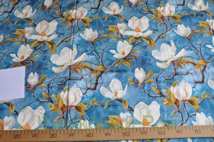 Плотный шелк стрейч "Цветы магнолии" 19 момми (д-1477)