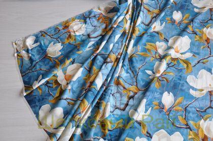 Плотный шелк стрейч "Цветы магнолии" 19 момми (д-1477)