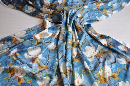 Плотный шелк стрейч "Цветы магнолии" 19 момми (д-1477)