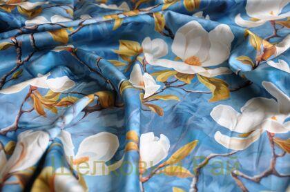 Плотный шелк стрейч "Цветы магнолии" 19 момми (д-1477)