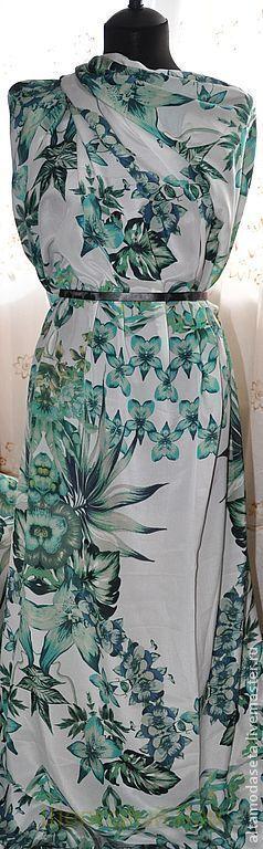 Крепдешин шелковый "Kenzo" (зеленые листья) а-148