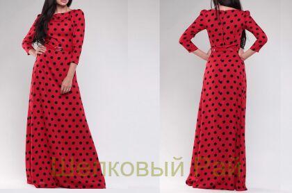 Шелковый крепдешин в черный горох (в-148)