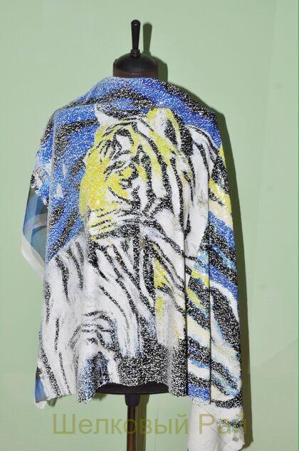 Ткань пайетки с тигром (панель) д-595