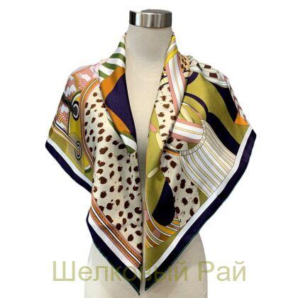 Платок оливковый двухсторонний 90*90 шелк-твил 100% (к-55)