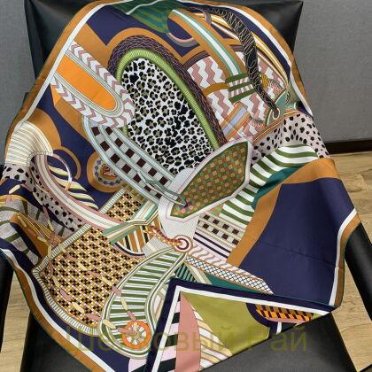 Платок оливковый двухсторонний 90*90 шелк-твил 100% (к-55)