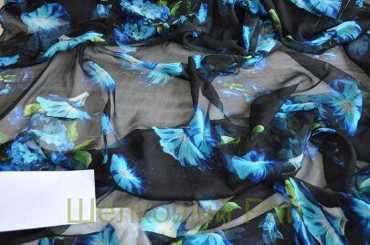 Шифон крэш 100% шелк голубые цветы "Dolce&Gabbana" (д-1465)